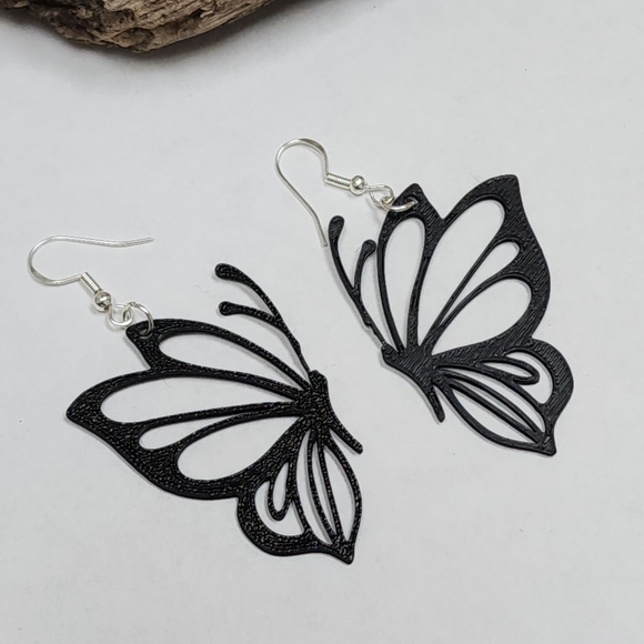 Elegant Black Butterfly Earrings - Picture 3 of 7